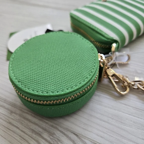 *New* Kate Spade ♠️ Green & White Striped Mini Crossbody Bag with Chain - Picture 4 of 9